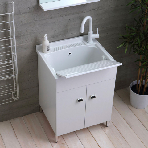 Wash basin 60x50 cm mobile washbasin with 2 doors and clothes washing axis Hornavan Promotion