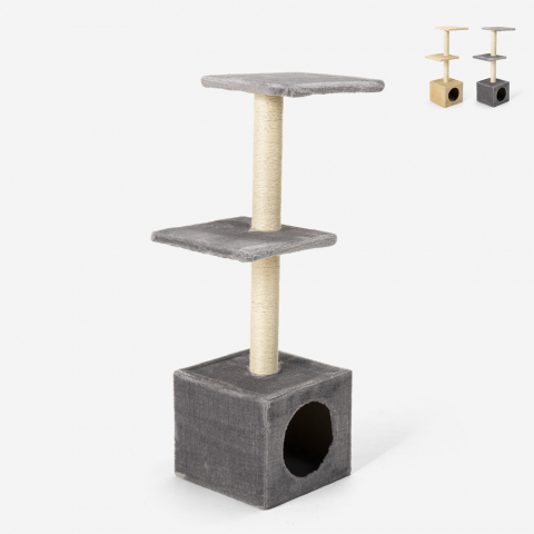 Cat scratching post in plush and sisal with 2 platforms and 1 cave 95 cm Pixiebob Promotion