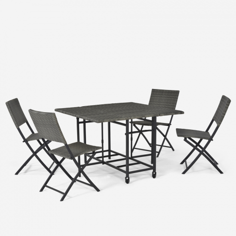 Outdoor garden set square table 110x110cm 4 modern rattan folding chairs Lentel