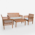 Outdoor garden lounge set sofa 2 armchairs cushions coffee table wood Lectulus Promotion