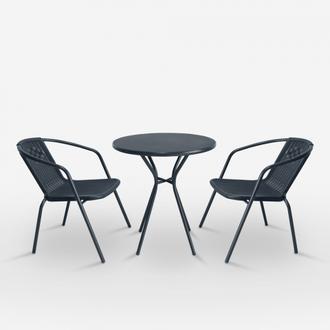 Round coffee table set with 2 steel chairs, modern design for garden bar Bistro