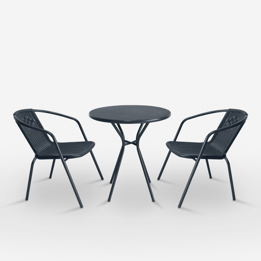 Round Table Set with 2 Steel Chairs, Modern Design for Garden or Bistro Promotion