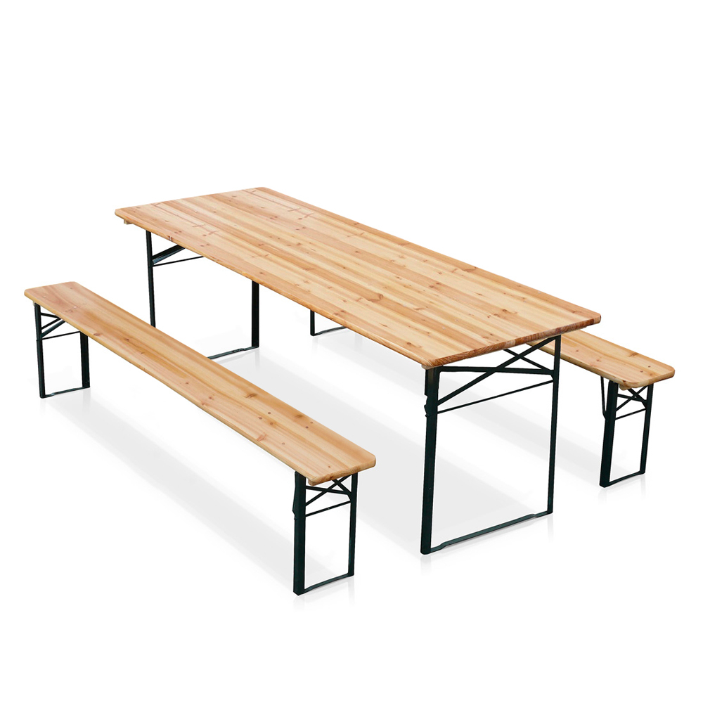 Folding Beer Garden Set: 180x60 cm Table with 2 Wooden Benches for Festivals and Outdoor Events