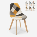 Nordic design patchwork chair in wood and fabric for kitchen bar restaurant Robin Promotion
