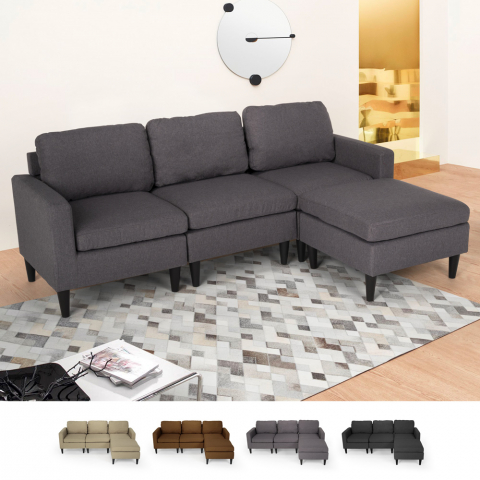 Modern and elegant 3 seater sofa with armrests and pouf for living room Steffy Promotion
