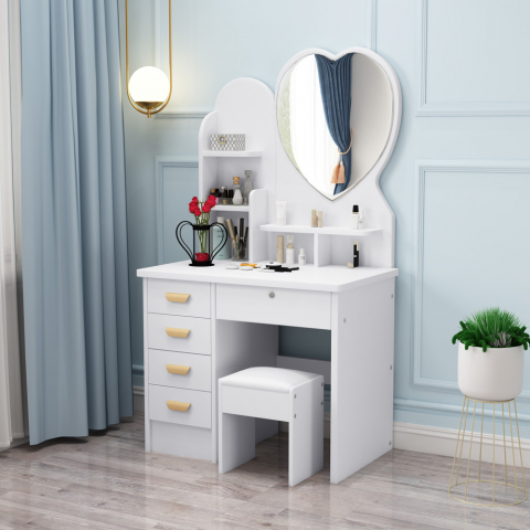 Make-up station dressing table mirror heart stool bedroom Clara Promotion