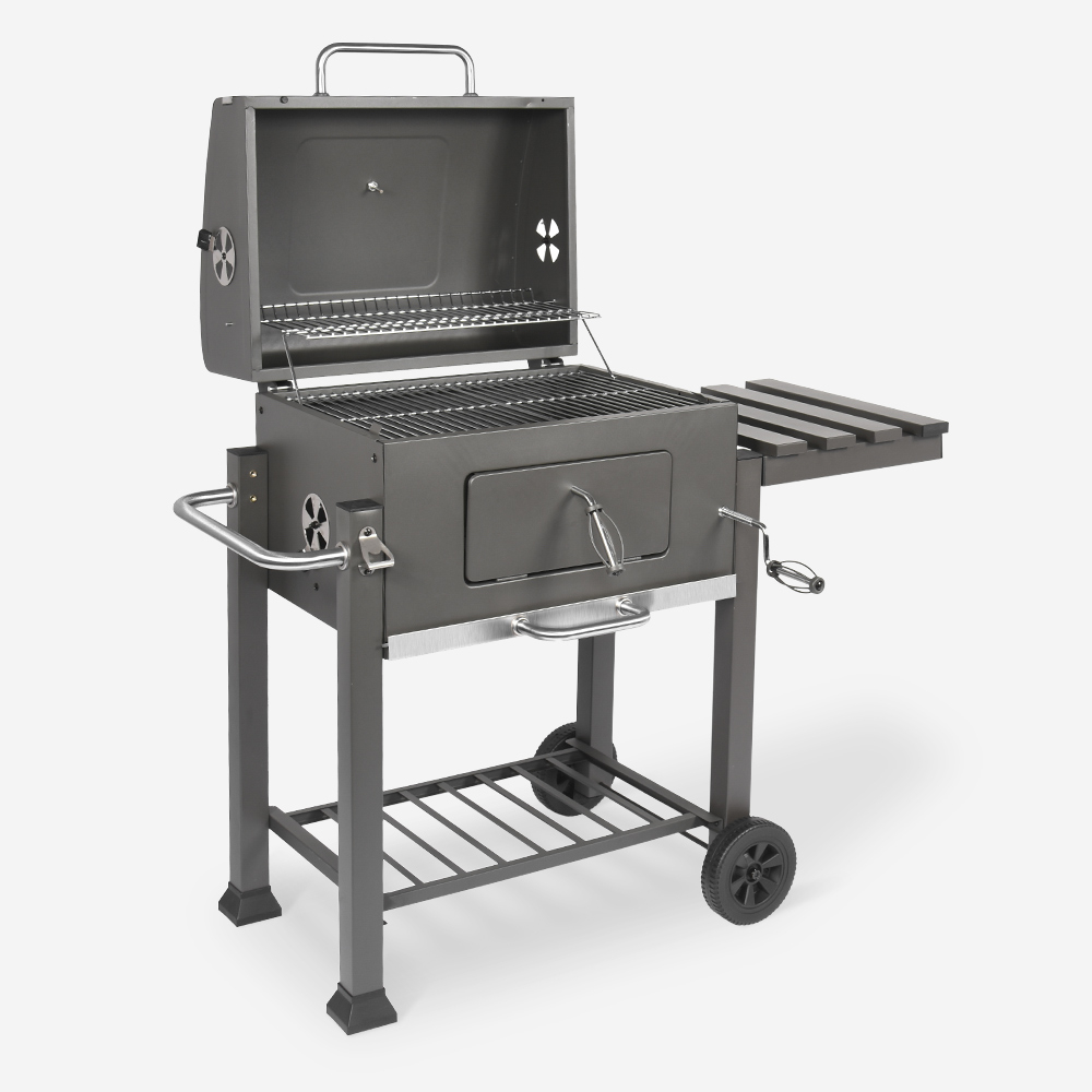 Charcoal barbecue with shelf wheels and BBQ embers collector T-Bone