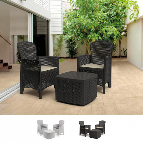 Outdoor garden lounge set 2 armchairs cushions rattan table Progarden Tree Promotion