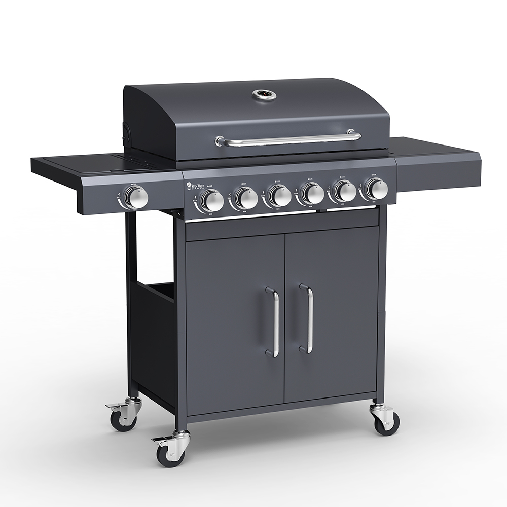 Stainless Steel Gas BBQ with 6+1 Burners and Shelves - Creola Fr