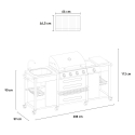 Stainless steel gas BBQ 4+1 burners sink shelves rack Tartara Fr Measures