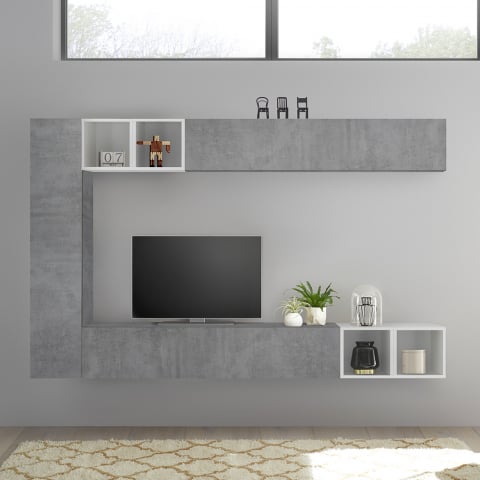 Modern design living room wall unit with concrete gray TV stand Infinity 104