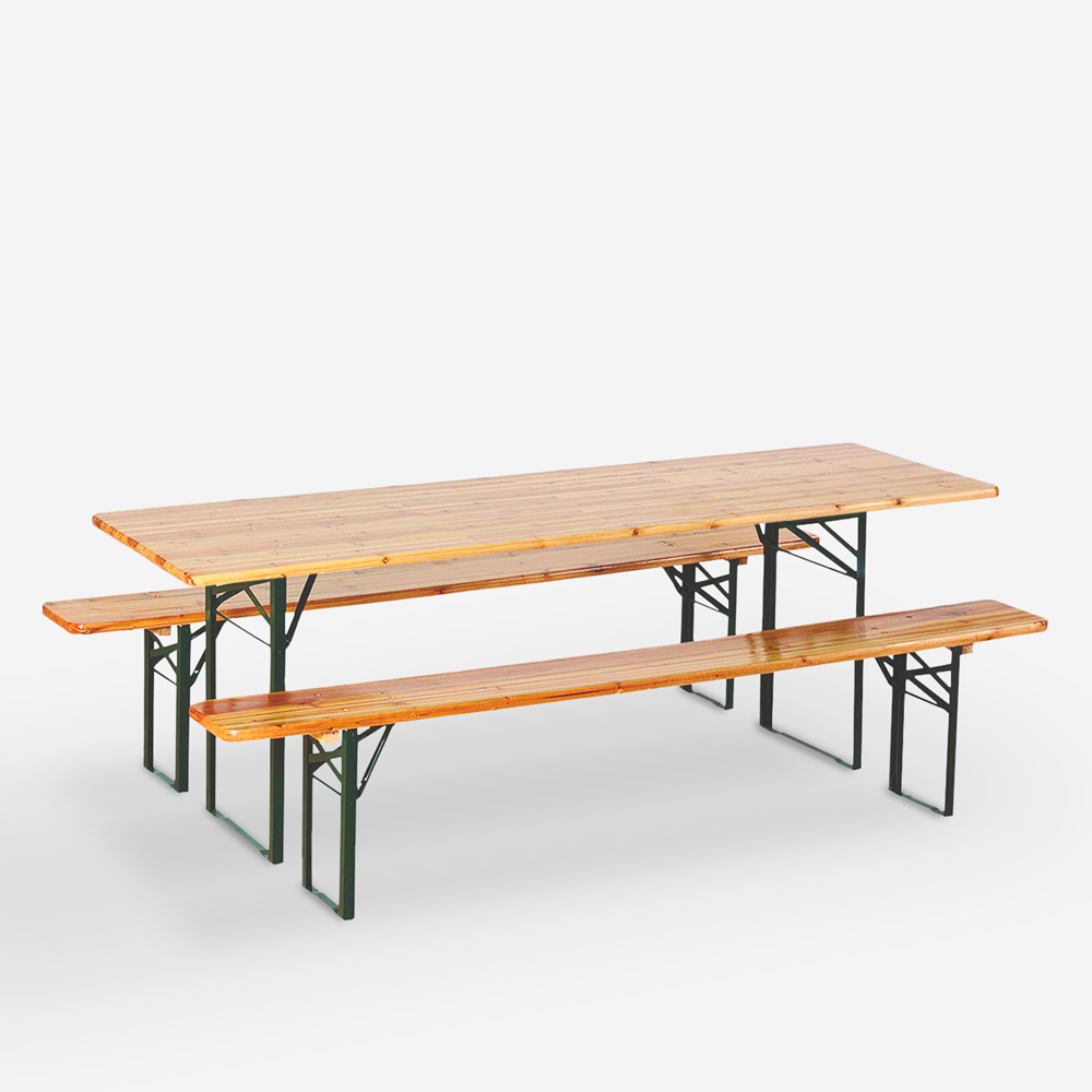 Oletan Stock Set Brewery 8 Pieces Tables Wooden Folding Benches 220x80