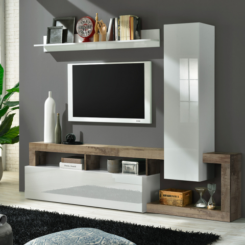 Modern glossy white wood TV cabinet wall system Hamburg