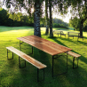 Set of Garden Folding Wooden Benches and Table for Outdoors On Sale
