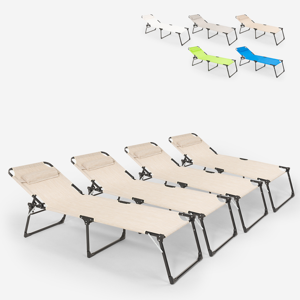 Set of 4 Foldable Beach and Garden Sun Loungers in Aluminum Mauritius