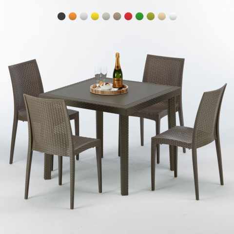 Brown Passion Set Made of a 90x90cm Brown Square Table and 4 Colourful Chairs