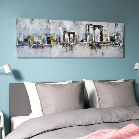 Hand-painted urban landscape painting on canvas 140x45cm Across The Bridge Promotion