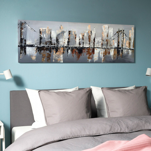 Urban landscape hand-painted on canvas 140x45cm Brooklyn Bridge Promotion