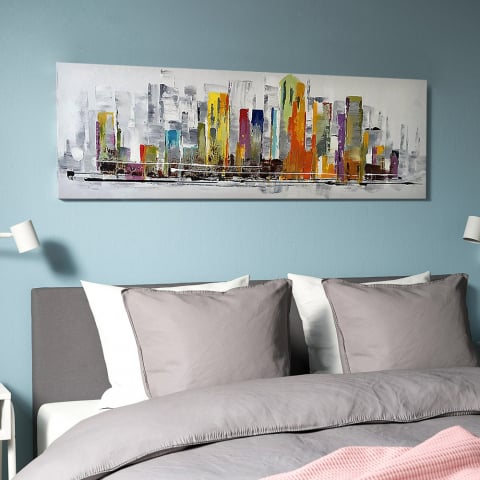 Hand-painted urban landscape painting on canvas 140x45cm Skyline Promotion