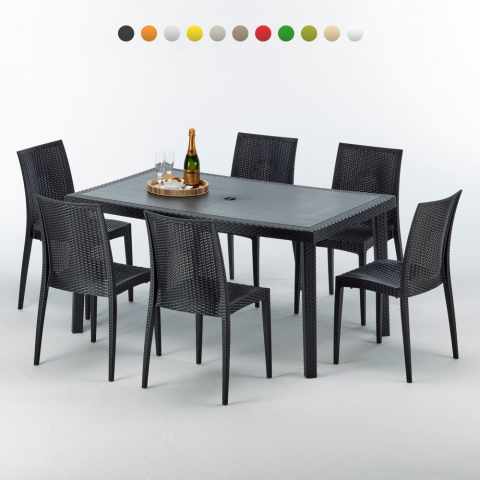 Enjoy Set Made of a 150x90cm Black Rectangular Table and 6 Colourful Chairs