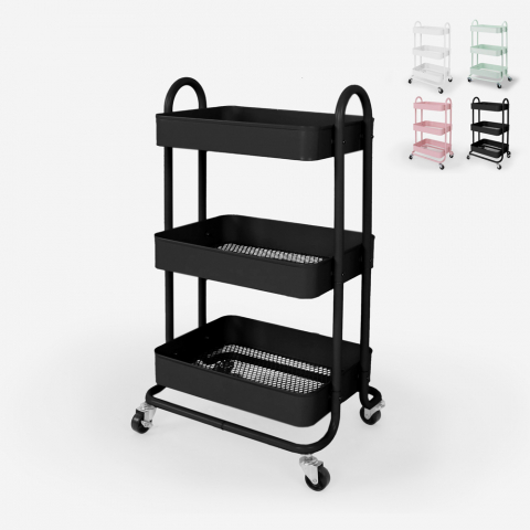 3-shelf metal kitchen trolley with wheels Sall Promotion