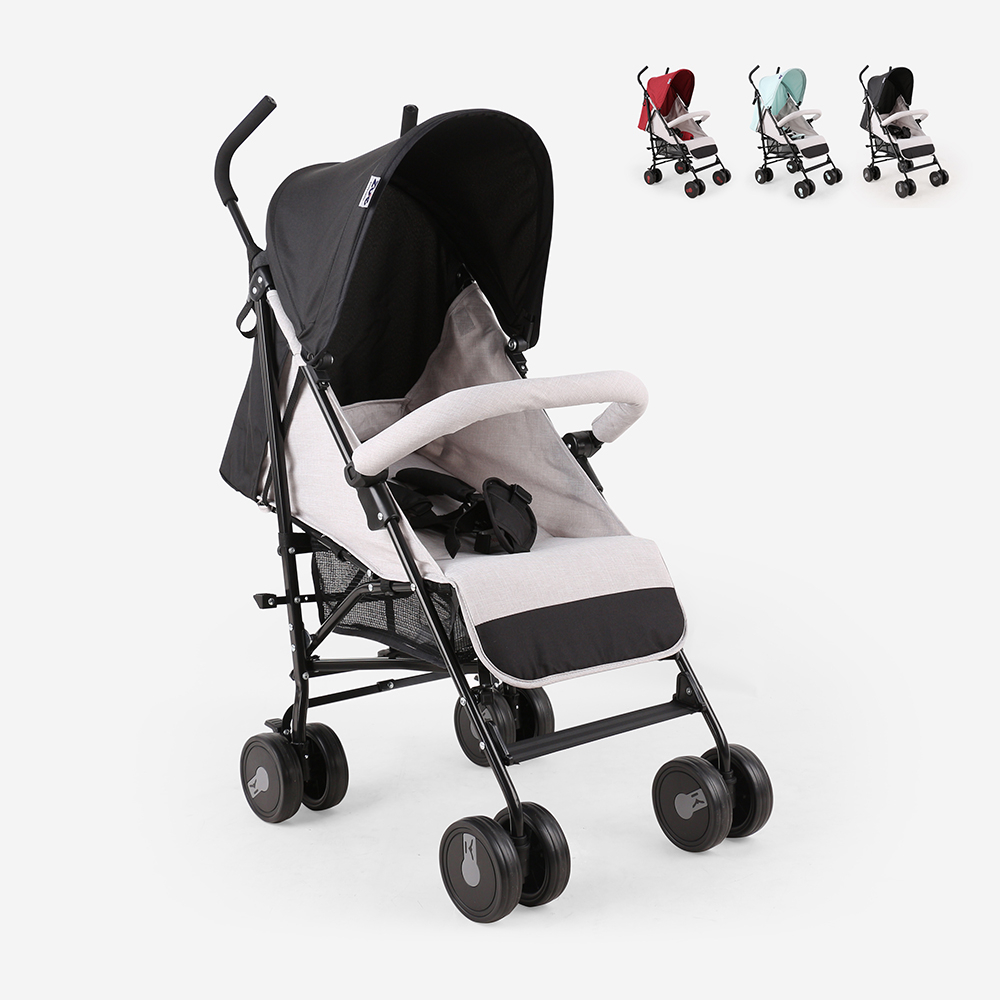 Foldable Baby Stroller 15 kg with Reclining Backrest and 4 Wheels - Buggago