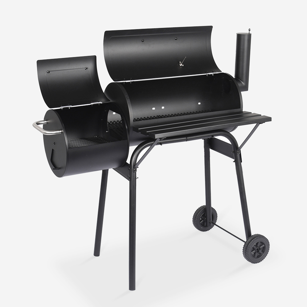 Charcoal barbecue with smoker BBQ chimney and wheels Brisket
