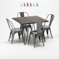 square table set with 4 metal and wood chairs Lix industrial style pigalle Promotion