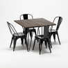 square table set with 4 metal and wood chairs industrial style pigalle Cheap