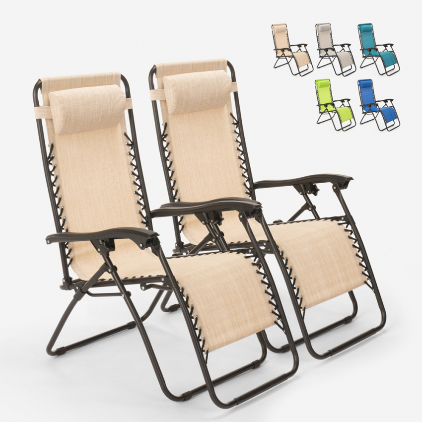 2 multi-position folding deckchairs garden beach Emily Zero Gravity Offers
