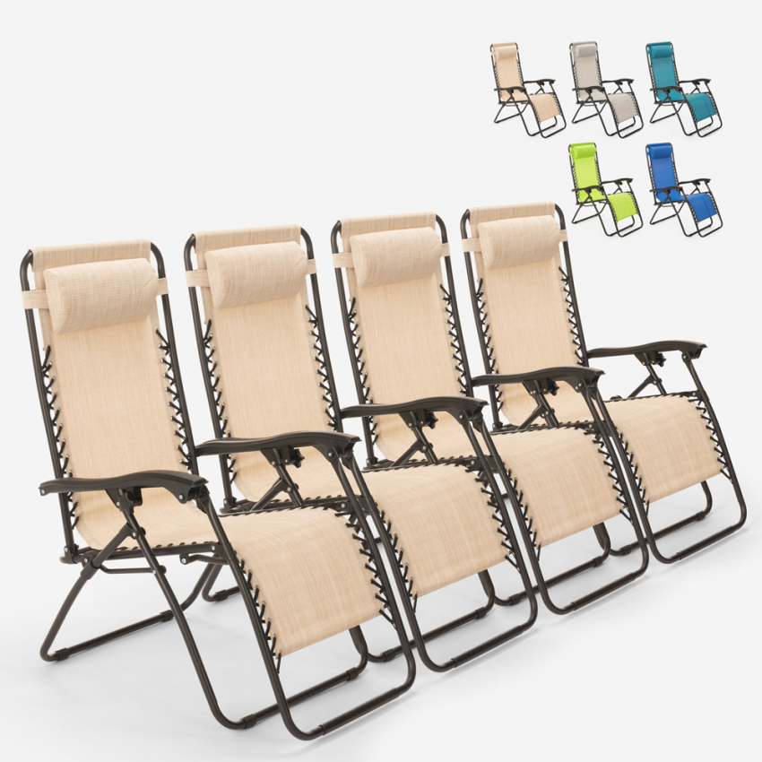 4 multi-position folding deckchairs garden beach Emily Zero Gravity Sale
