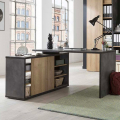 Core Office Desk in Gray and Oak with Sliding Door and Shelves 150x120cm Promotion