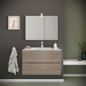 Bathroom cabinet suspended base 2 drawers mirror LED lamp ceramic sink Kallsjon Oak Sale