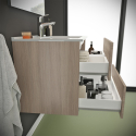 Bathroom cabinet suspended base 2 drawers mirror LED lamp ceramic sink Kallsjon Oak Discounts