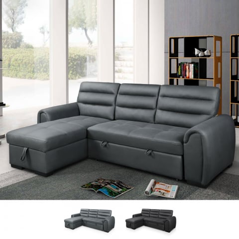 3-seater sofa bed corner in imitation leather peninsula container Imperator