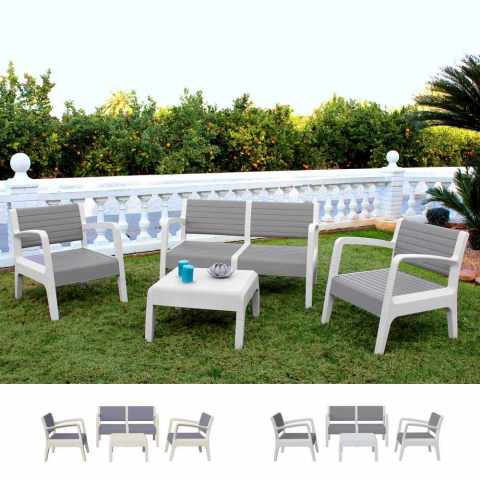 Polyrattan Garden Lounge Set with Sofa Armchairs Table Miami