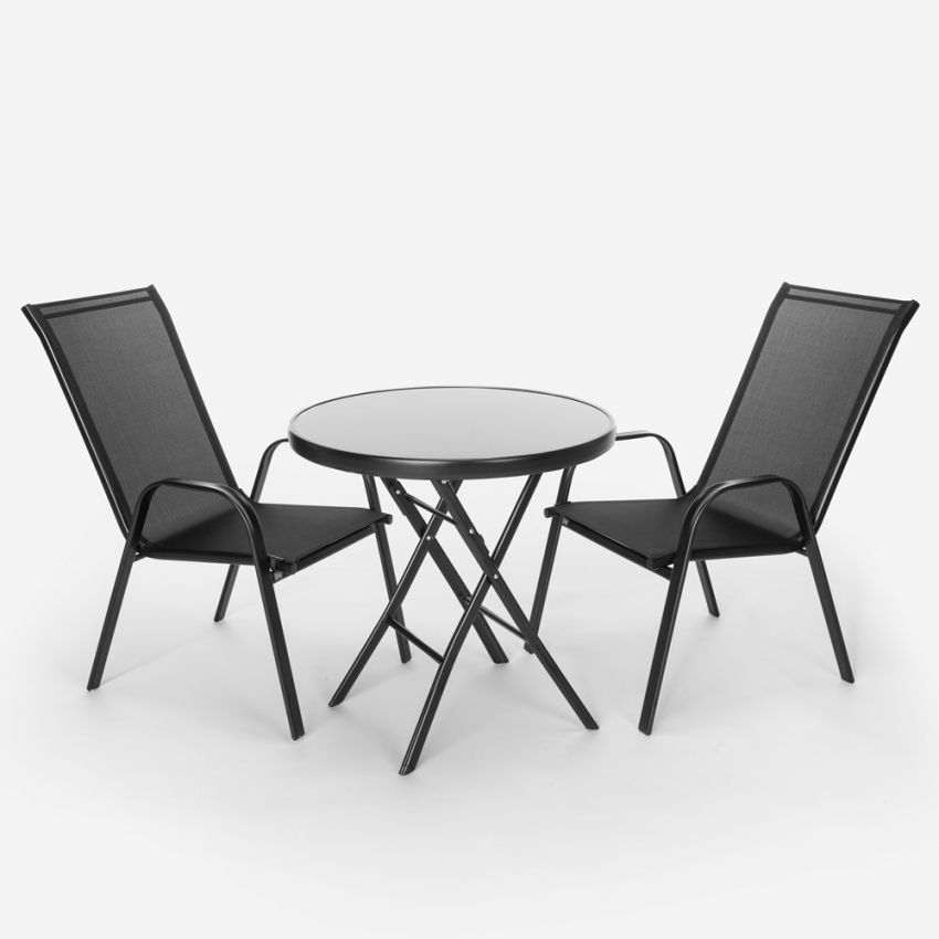 Kumis Modern Outdoor Garden Set, 2 Chairs and 1 Round Folding Table Promotion