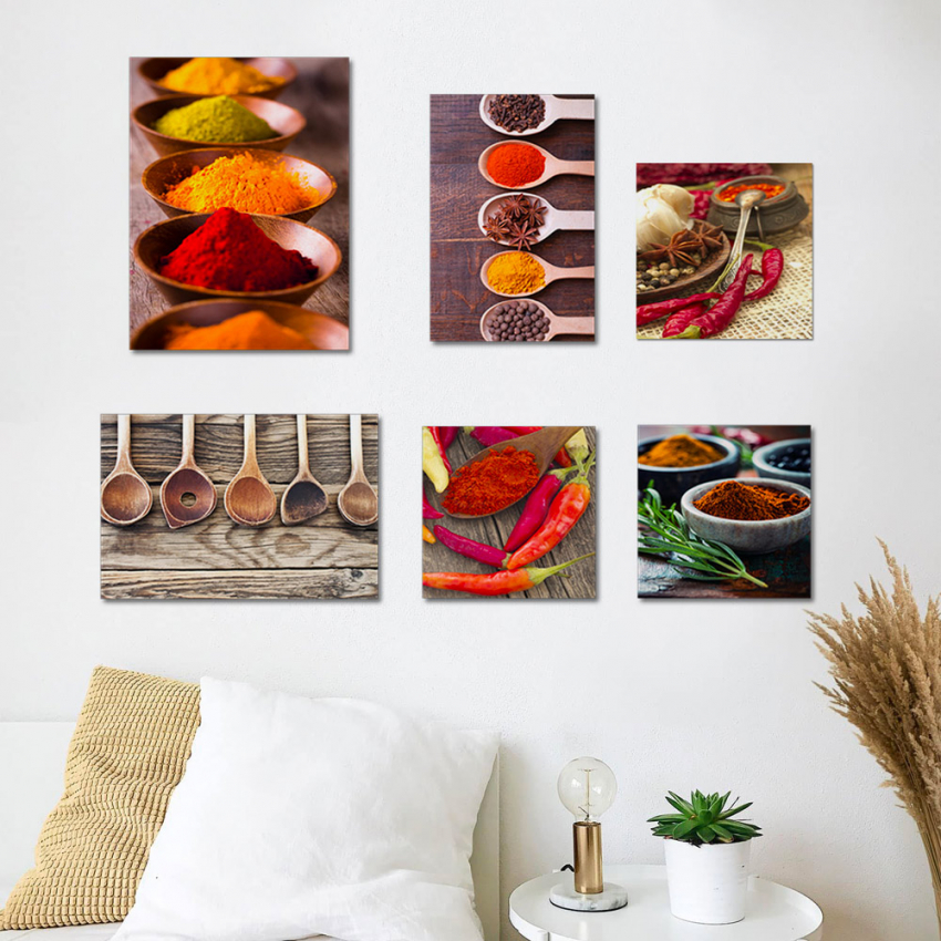 Set of 6 canvas prints canvas kitchen wooden frame Flavours Promotion