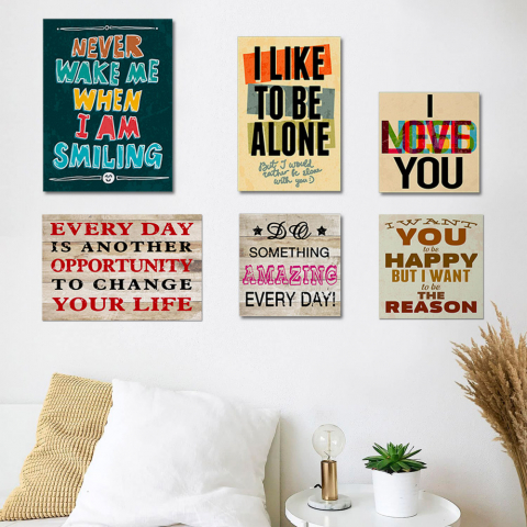 Set 6 canvas prints canvas pictures phrases aphorisms wooden frame Emotions Promotion