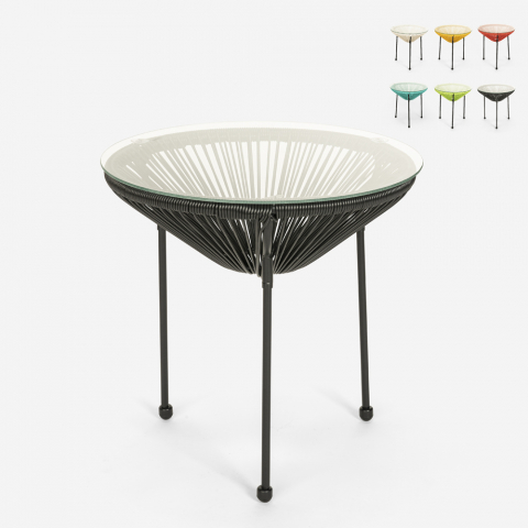 Round spaghetti coffee table 50cm with glass top for gardens Rose Promotion