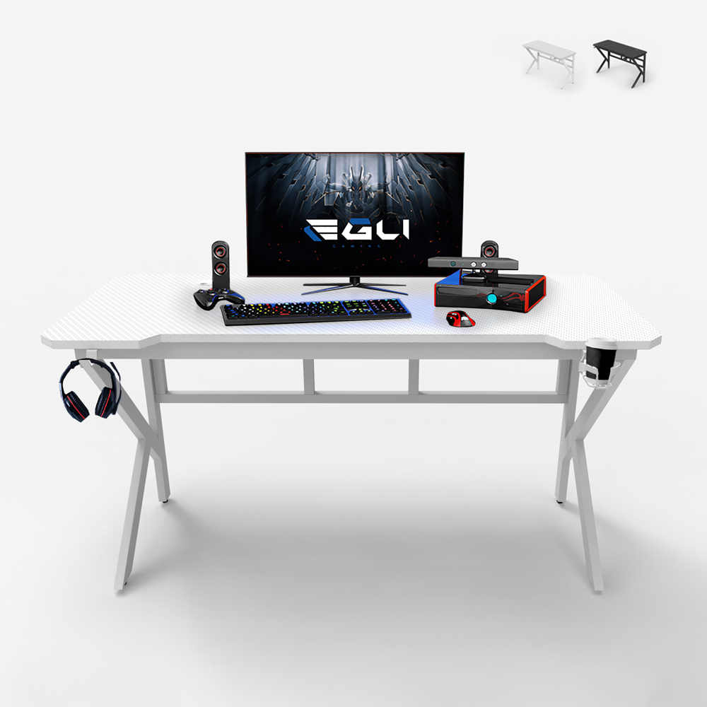 Ergonomic carbon gaming desk with cables for headphones and drinks 160x60cm Sportbot 160