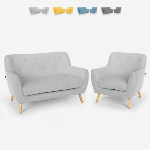 Living room armchair sofa 2 seater Scandinavian design wood and fabric Algot
