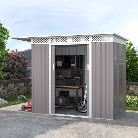 Gray galvanized sheet metal shed Tyrol garden tool box 257X142x184cm Promotion