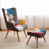 Modern Patchwork Design Armchair with Footstool - Patchy Plus Offers