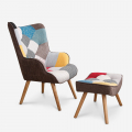 Modern Patchwork Design Armchair with Footstool - Patchy Plus Promotion