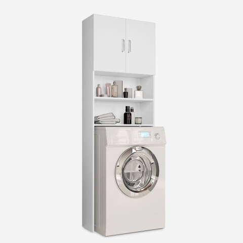 Space-saving washing machine cabinet 2 doors 2 shelves laundry cabinet Garda Ivory Promotion
