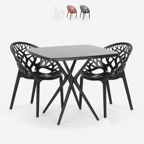 Moai Black square table set 70x70cm 2 designer chairs Promotion