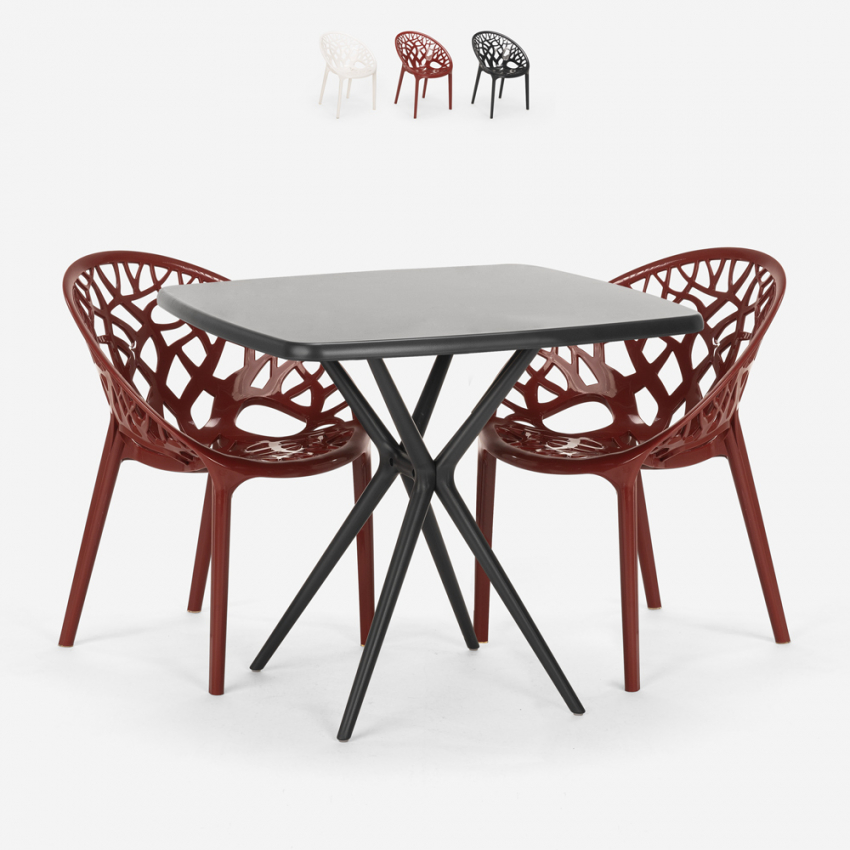 Moai Black square table set 70x70cm 2 designer chairs On Sale