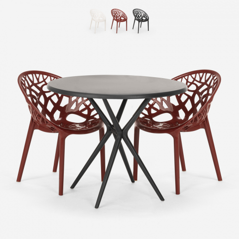 Black 80cm round table set 2 chairs design Maze Black Promotion
