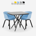 Set 2 chairs design black square table 70x70cm modern Navan Black Sale